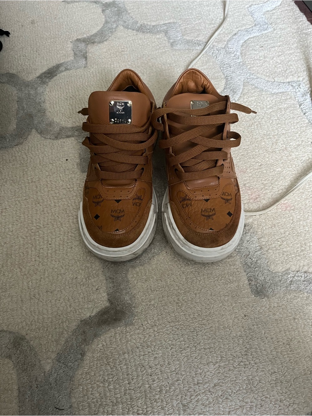 MCM Brown Monogram Low-Top Leather Sneakers